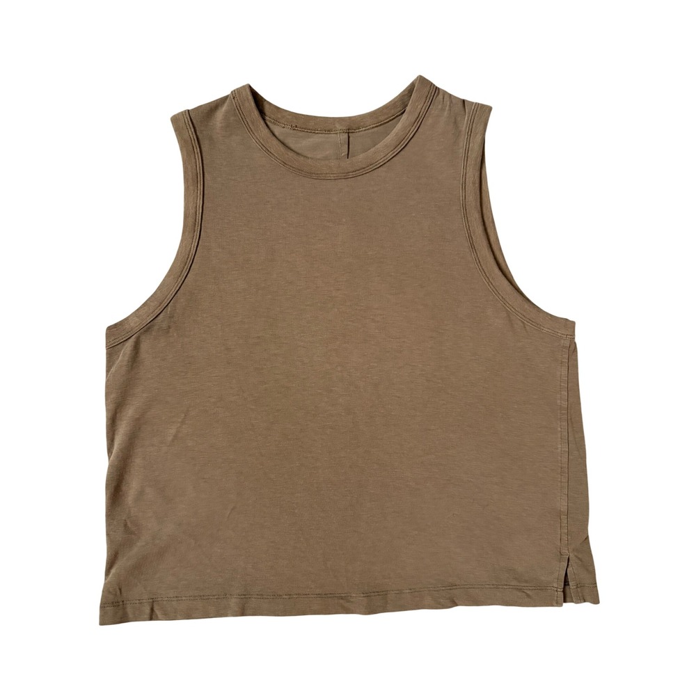 Lululemon Cates Tank Top Olive Green Muscle Crop Crew Neck Yoga Training